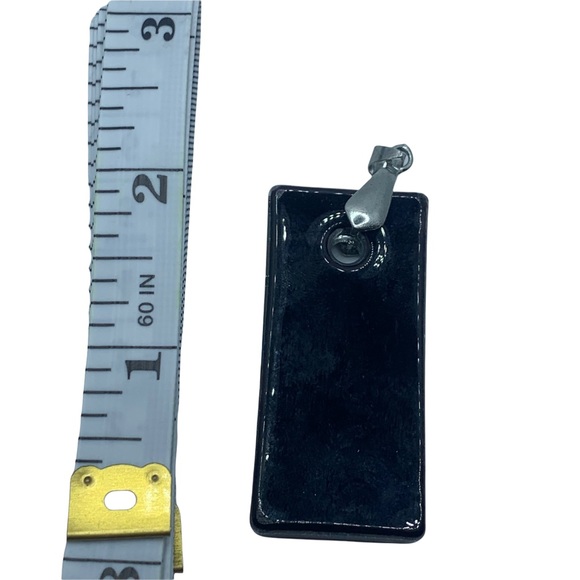 vintage art glass pendant Silver And Black Swirls Rectangular Retro - Picture 2 of 3